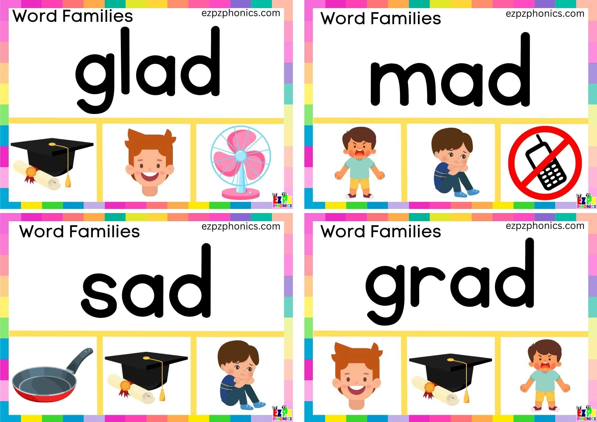ad Word Family Read the Word and Clip the Image. Clip Card Activity for Kids Set 1